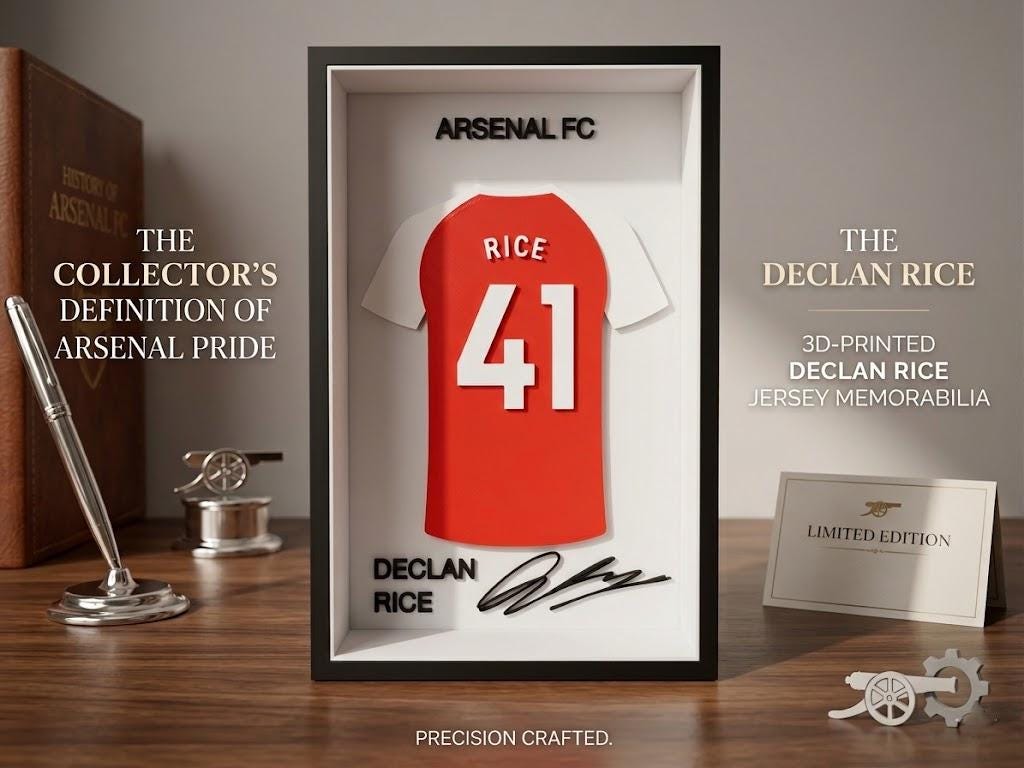 Arsenal Jersey Display • 3D Printed Saka & Rice Collectibles • Arsenal FC Gift • Football Desk Decor • Limited Edition Fan Memorabilia