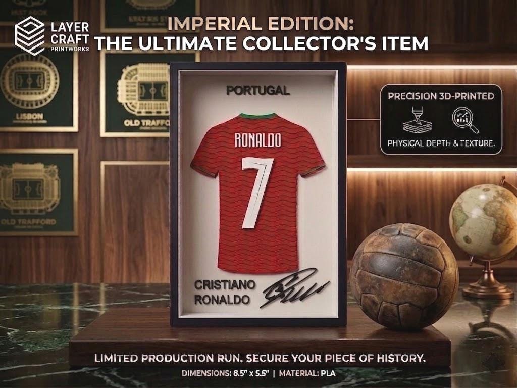 3D Printed Portugal Ronaldo Jersey Frame • CR7 Wall Art • Ronaldo Gift • Portugal Football Decor • 8.5x5.5 Collectible Display