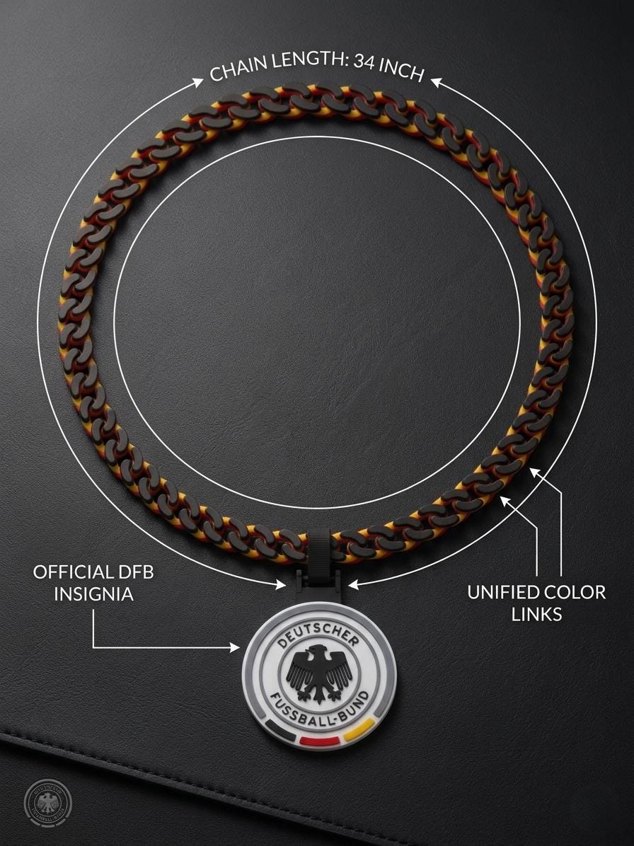 Germany DFB 3D Printed Necklace & Pendant – Black Red Yellow Football Chain – Handmade Soccer Jewelry – Fan Gift Inspired Müller – World Cup