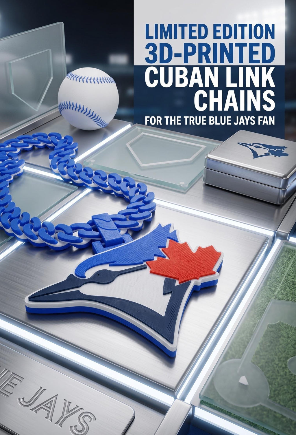 Toronto Blue Jays 3D Printed Necklace & Pendant – Blue White Chain – Handmade Baseball Jewelry – Fan Gift for Canadian Supporters - Custom