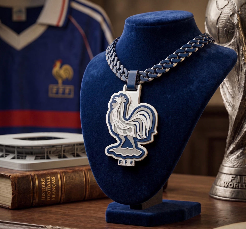 France FFF Necklace – 3D Printed French Football Fan Pendant | Blue Chain | Mbappe World Cup Necklace