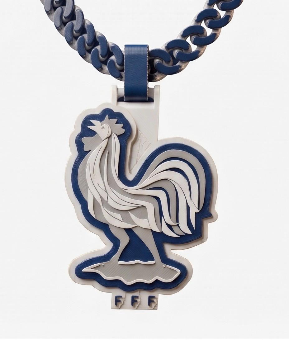 France FFF Necklace – 3D Printed French Football Fan Pendant | Blue Chain | Mbappe World Cup Necklace