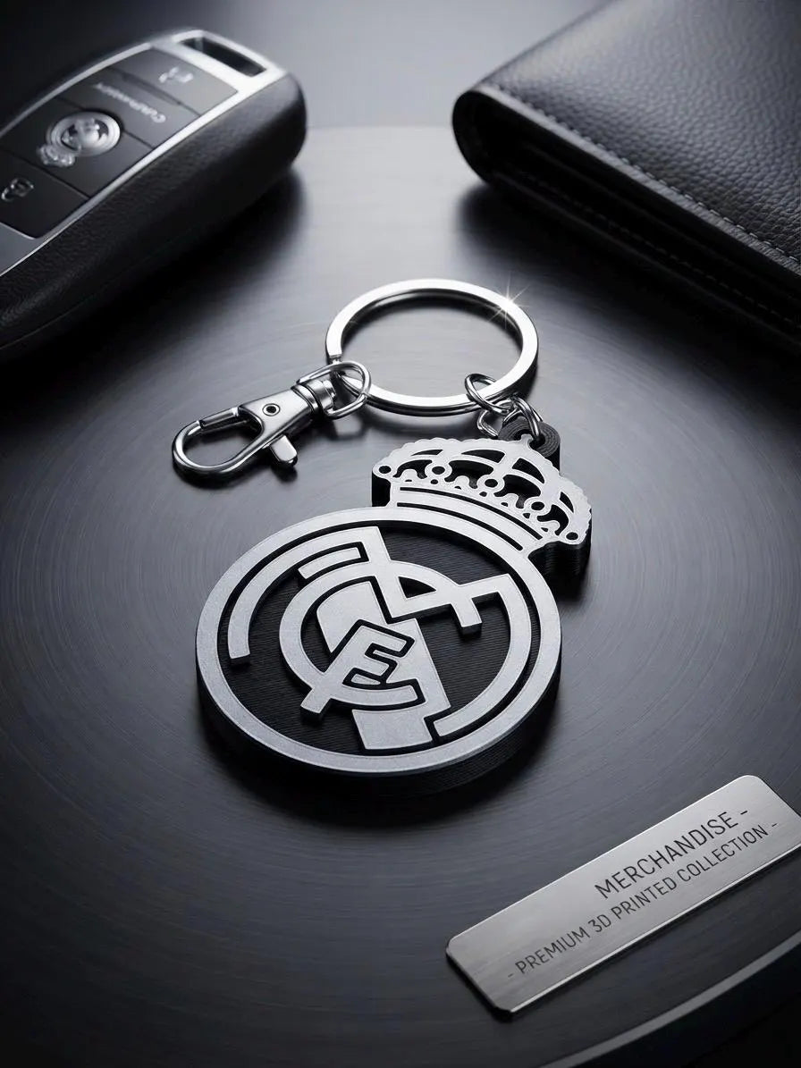 Real Madrid Keychain – Black & Silver Edition - 3D Printed Hala Madrid Bag Tag
