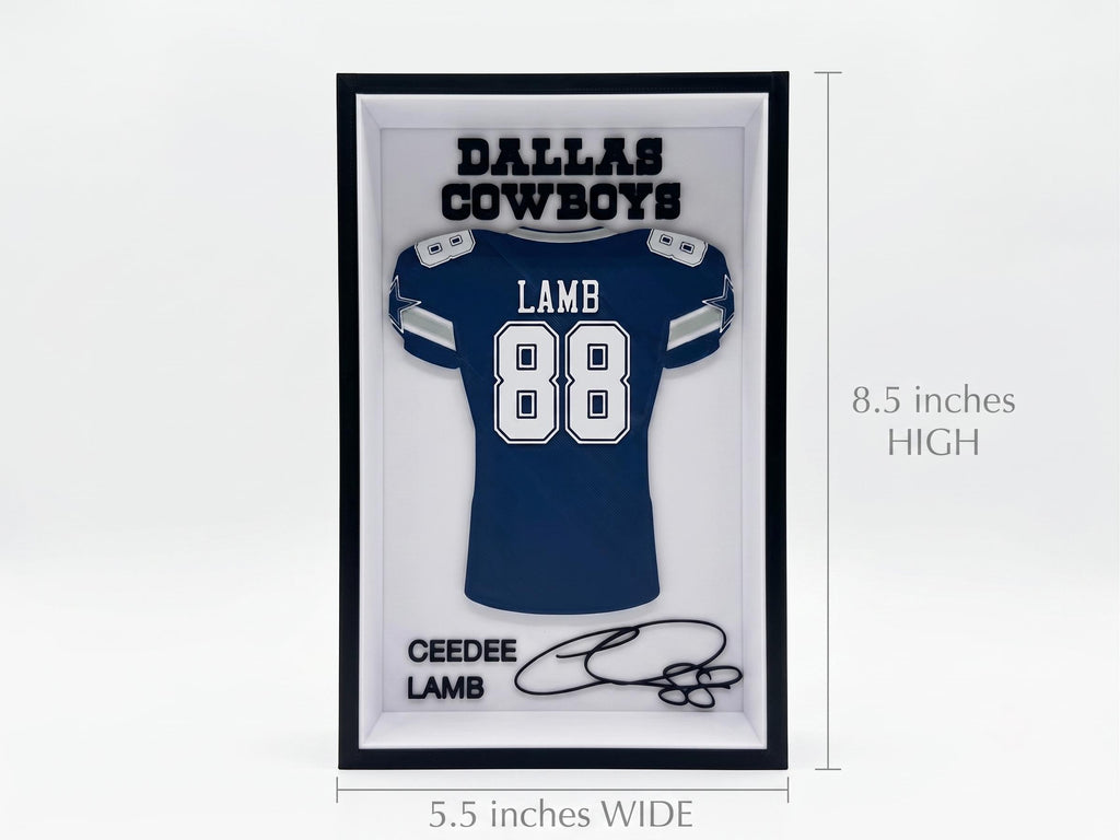 Dallas Cowboys CeeDee Lamb 3D Printed Jersey Shadow Box - 5.5" x 8.5" Shelf & Desk Decor, NFL Football Fan Gift, Dallas Star Memorabilia