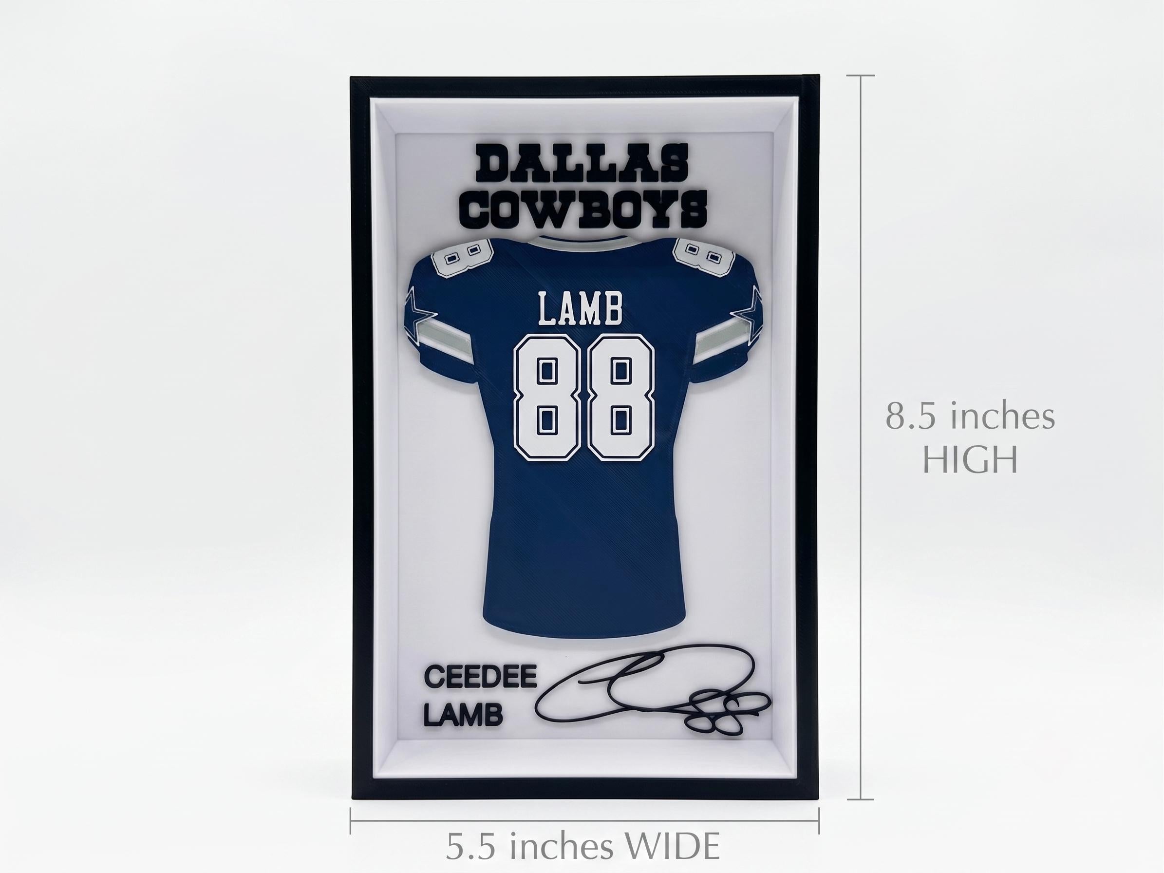 Dallas Cowboys CeeDee Lamb 3D Printed Jersey Shadow Box - 5.5" x 8.5" Shelf & Desk Decor, NFL Football Fan Gift, Dallas Star Memorabilia