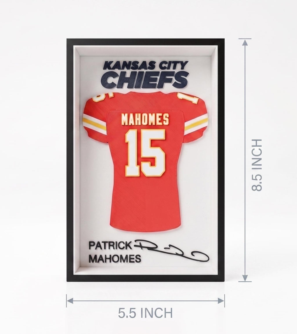 Patrick Mahomes Kansas City Chiefs Jersey Shadow Box - 3D Printed NFL Football Fan Gift, Chiefs Kingdom Desk Decor, Wall Art Shelf Display