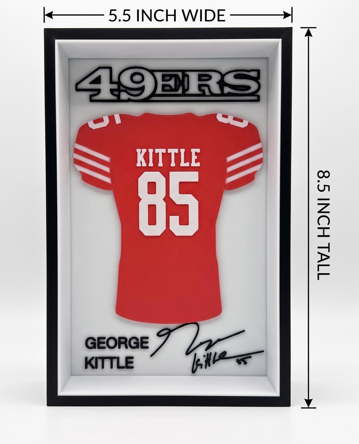 George Kittle 3D Printed Jersey Shadow Box | San Francisco 49ers Desk Decor | SF Niners Football Fan Gift | 8.5x5.5 Wall & Shelf Display