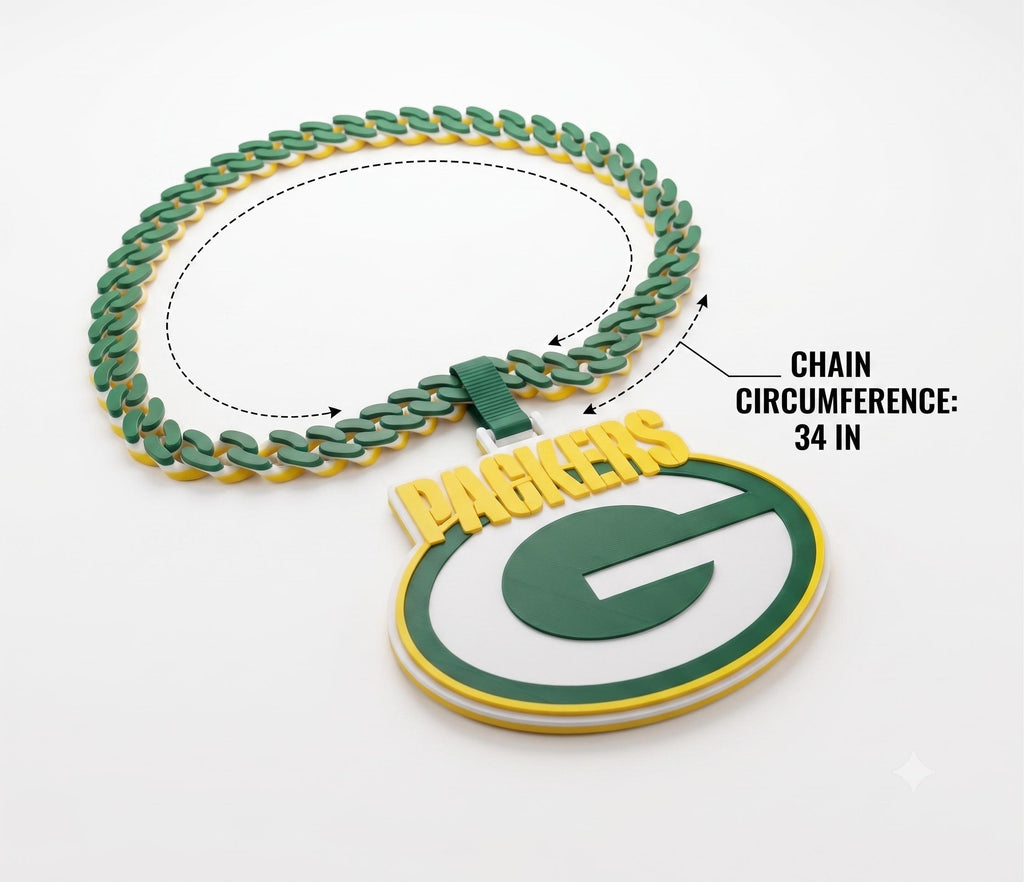 Green Bay Packers Necklace |NFL 34" Chunky Turnover Chain Pendant