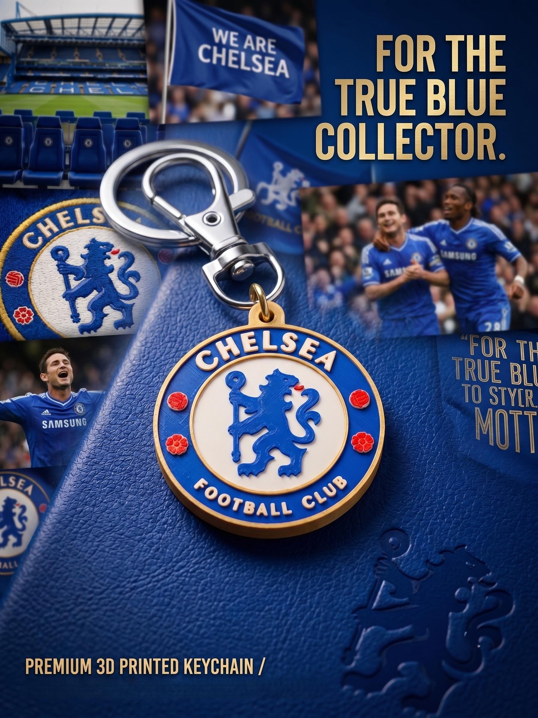 Chelsea FC 3D Printed Keychain | Football Club Keyring Bag Charm | Stamford Bridge Blue Pride Soccer Gift for Fans & Supporters