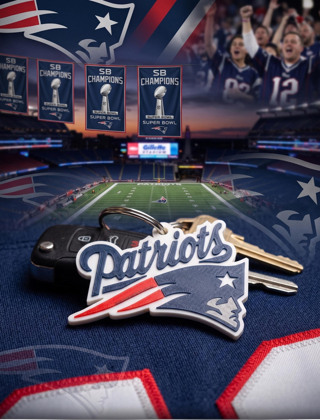 New England Patriots 3D Printed Keychain | NFL Fan Gift, Football Bag Charm, Pats Keyring | Boston Sports Tailgate & Game Day Accessory