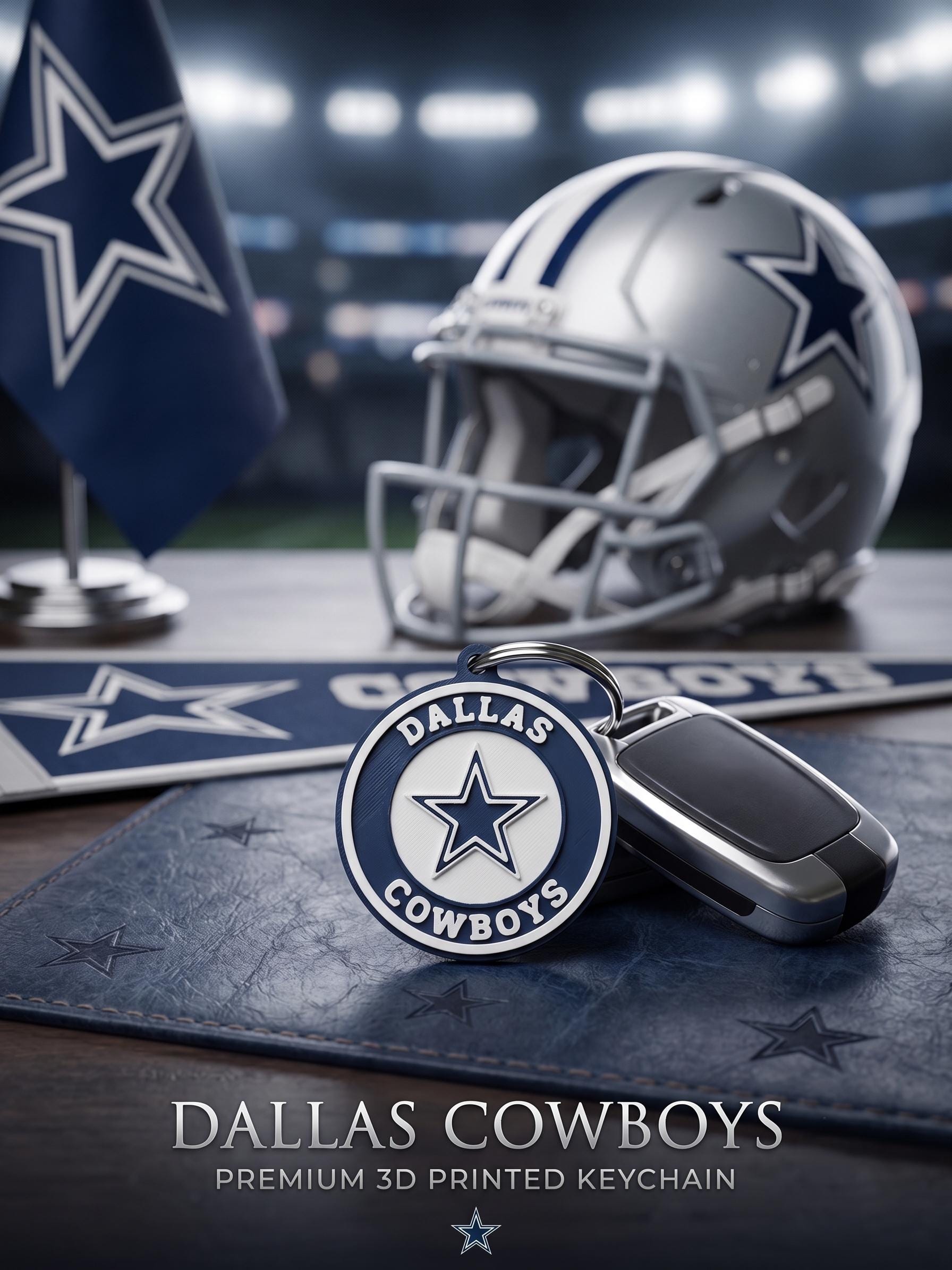 Dallas Cowboys Keychain | 3D Printed Football Keyring | NFL Sports Fan Accessories | Cowboys Star Bag Tag | Texas Football Gift for Him