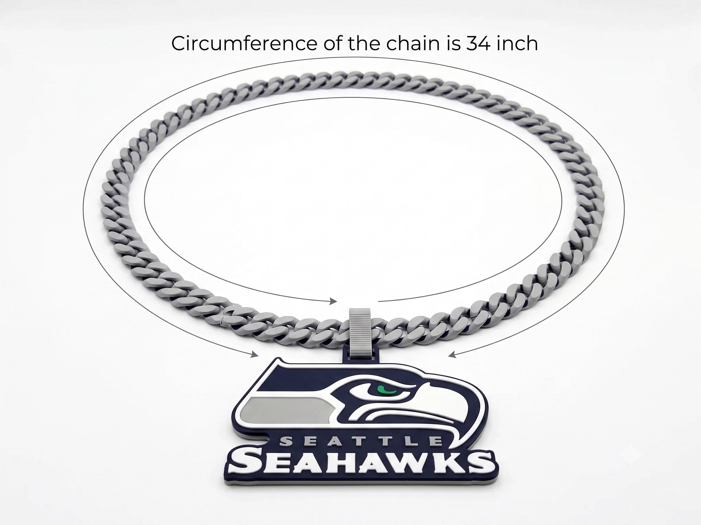 Seattle Seahawks Necklace | NFL12th Man Fan Gear, 34" Chain