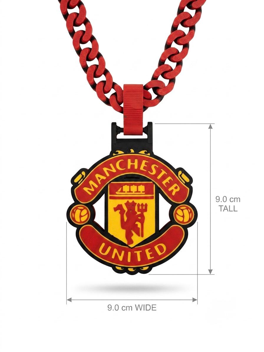 Manchester United Fan Necklace | 3D Printed Oversized Man Utd Crest Pendant & 34" Chain | Red Devils EPL Matchday Gear | Football Fan Gift
