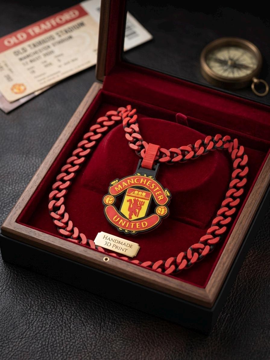 Manchester United Fan Necklace | 3D Printed Oversized Man Utd Crest Pendant & 34" Chain | Red Devils EPL Matchday Gear | Football Fan Gift
