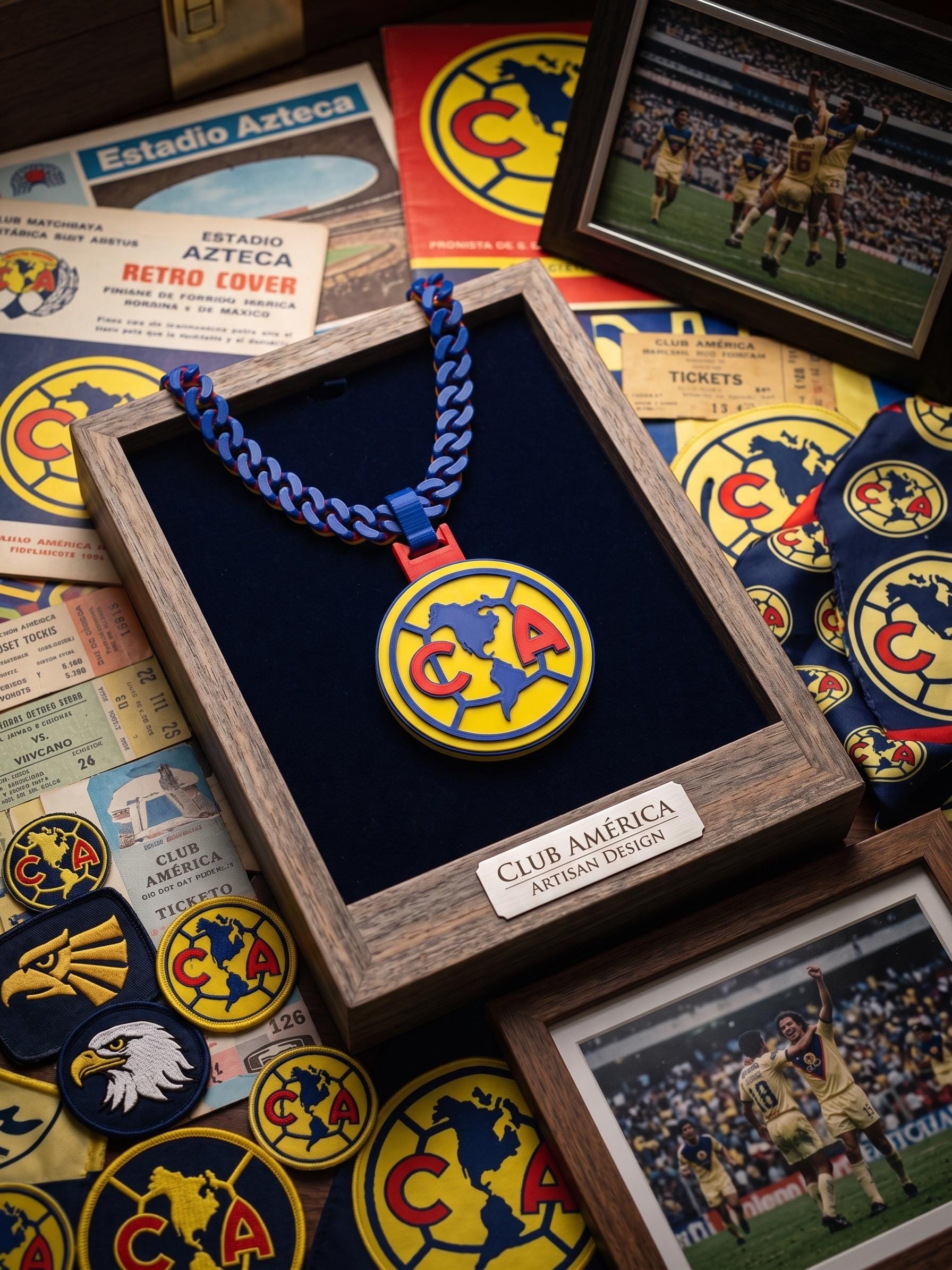 Club America 3D Printed Necklace | Large Liga MX Soccer Fan Chain | Aguilas Football Pendant Gift for Men | 34" Stadium Match Day Jewelry