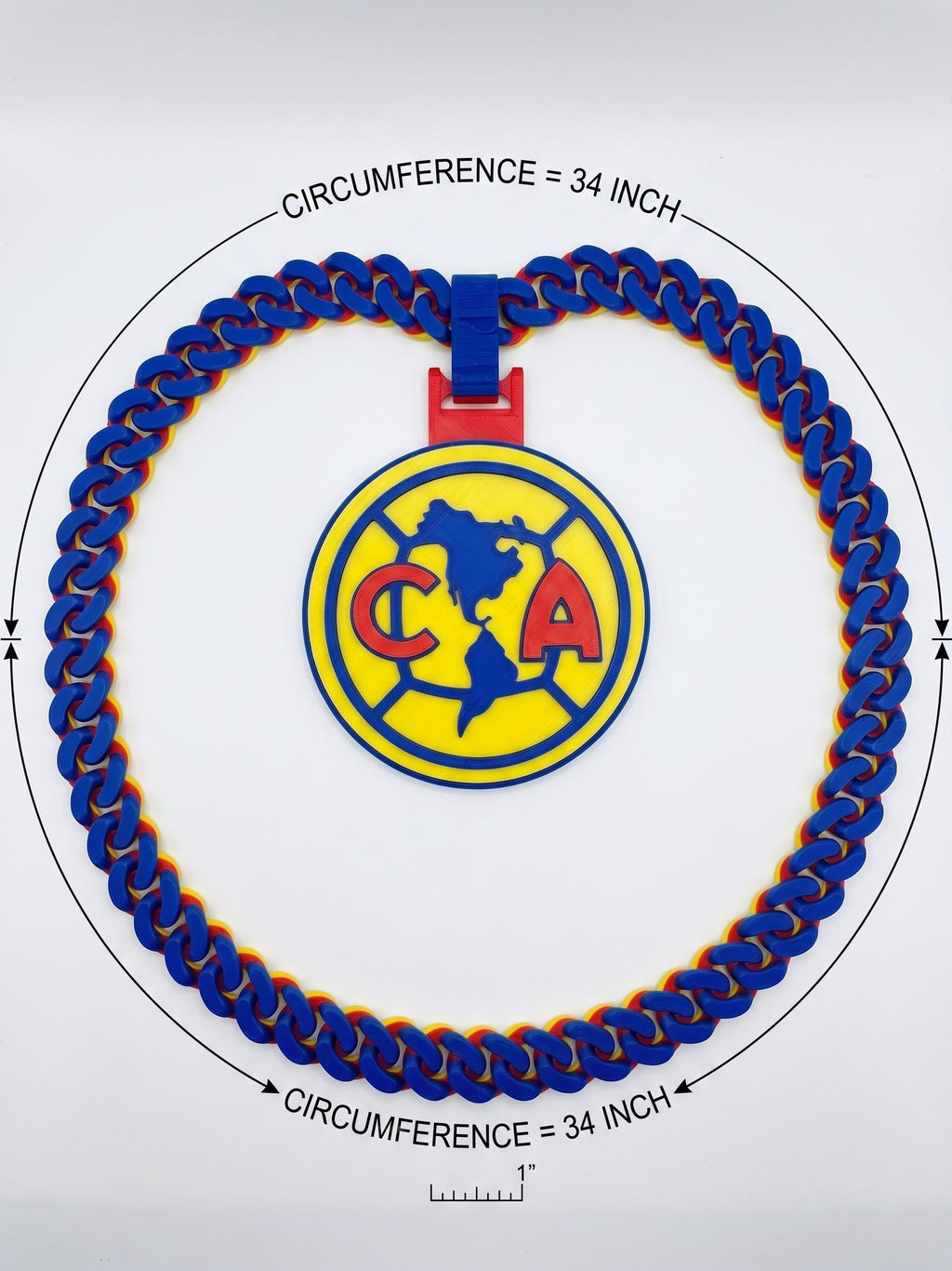 Club America 3D Printed Necklace | Large Liga MX Soccer Fan Chain | Aguilas Football Pendant Gift for Men | 34" Stadium Match Day Jewelry