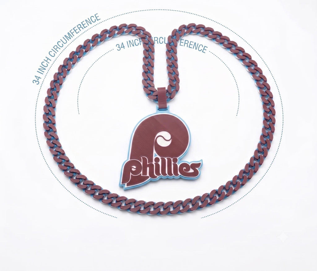 Philadelphia Phillies Swag Chain Necklace 3D Printed 34 Inch MLB Baseball Fan Gift Philly Game Day Gear Sports Pendant Merch
