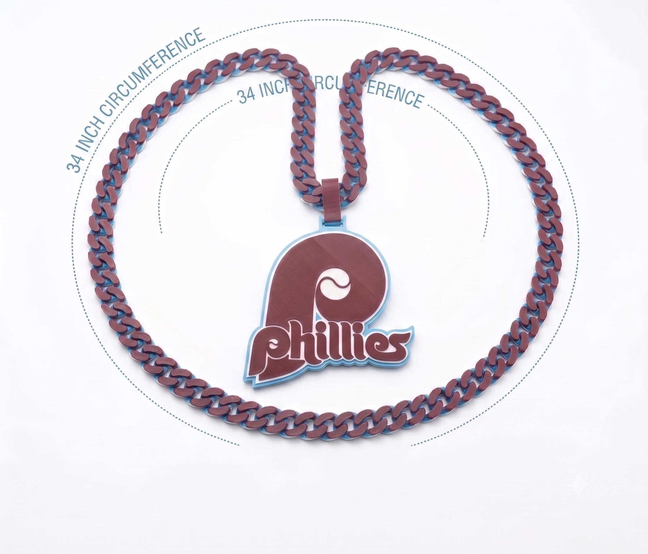 Philadelphia Phillies Swag Chain Necklace 3D Printed 34 Inch MLB Baseball Fan Gift Philly Game Day Gear Sports Pendant Merch