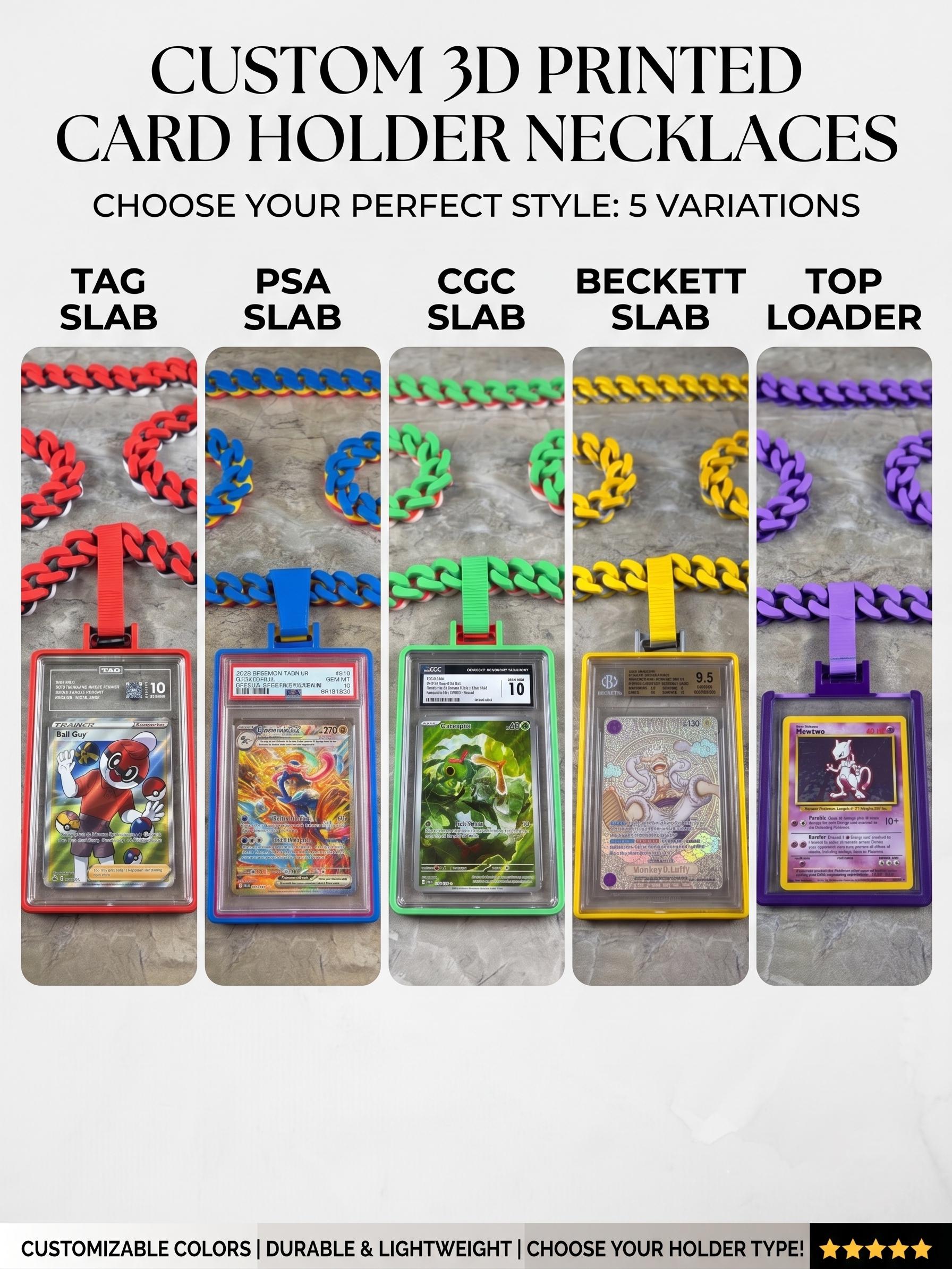 Custom Slab Necklace | PSA, BGS, CGC, Tag, Top Loader Card Holder Chain | Custom Color Trading Card Show Display for Pokémon & Sports Cards
