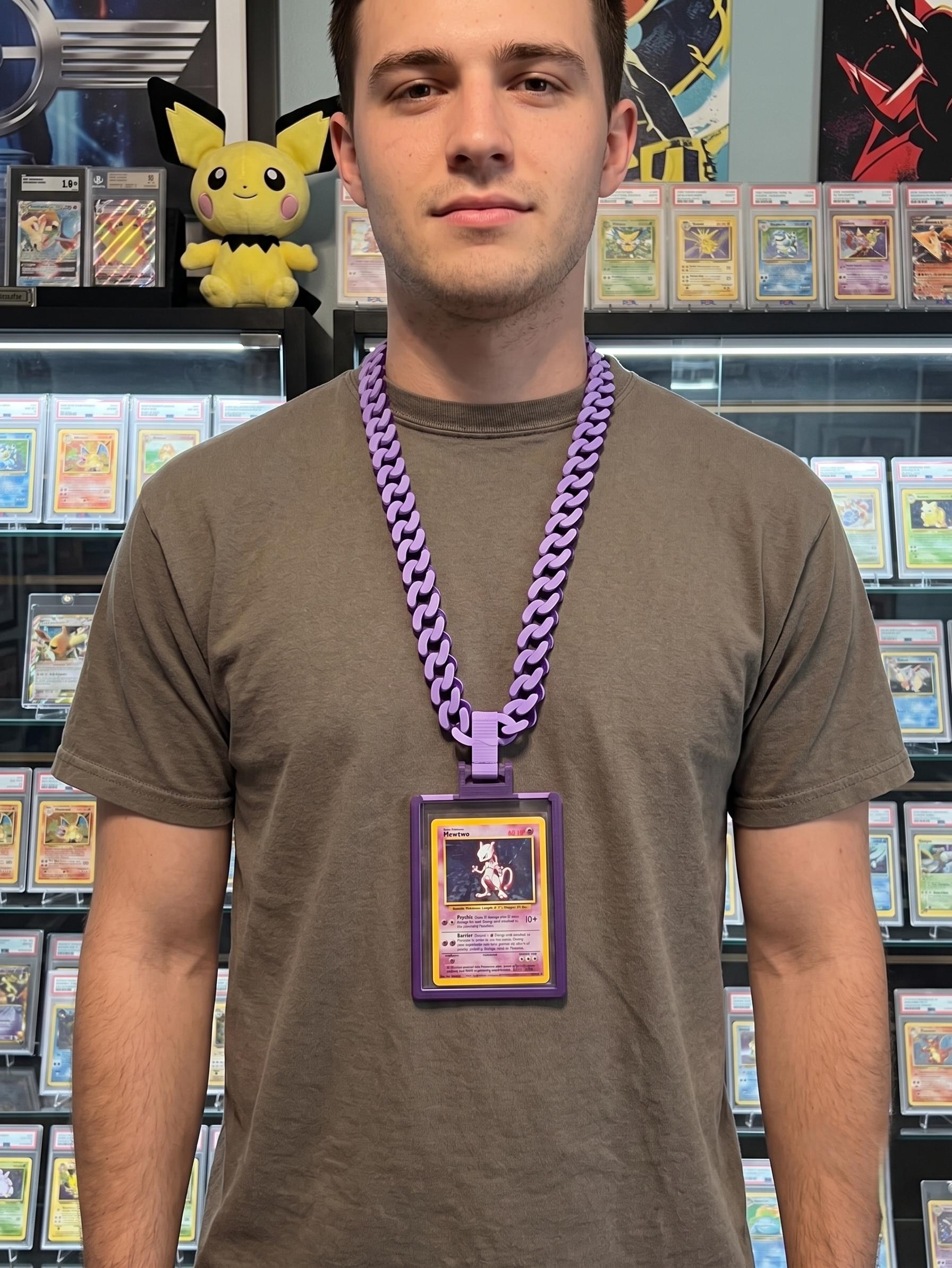 Custom Slab Necklace | PSA, BGS, CGC, Tag, Top Loader Card Holder Chain | Custom Color Trading Card Show Display for Pokémon & Sports Cards