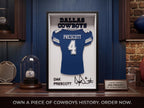 Dallas Cowboys 3D Printed Jersey Shadow Box – Dak Prescott #4 Football Memorabilia | Dallas Cowboys Fan Gift, NFL Desk & Wall Decor