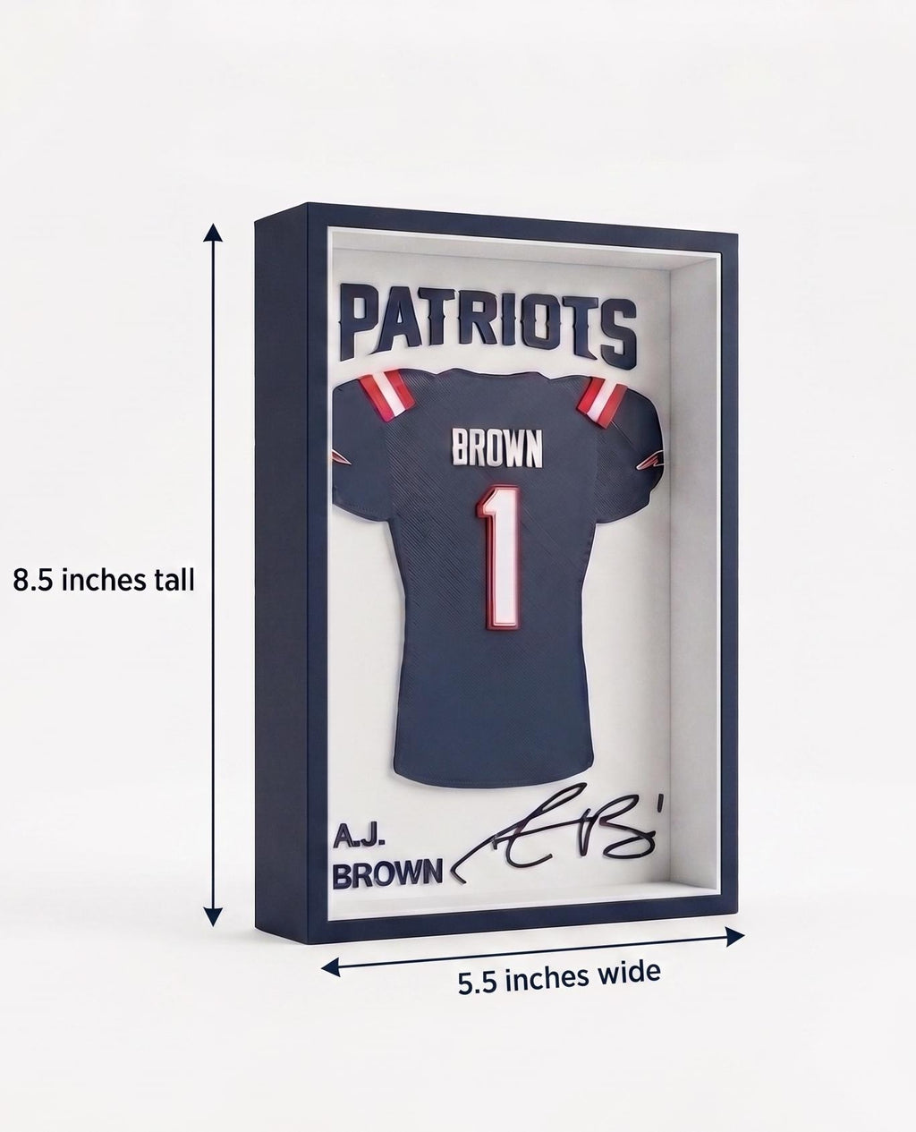 AJ Brown Jersey Shadowbox – 3D Printed Patriots Football Wall Art & Shelf Decor, NFL Sports Fan Gift, Desk Display (8.5" x 5.5")