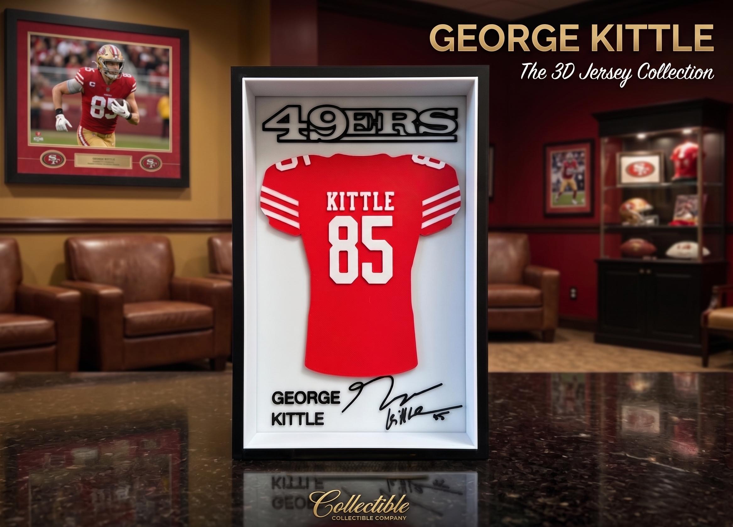George Kittle 3D Printed Jersey Shadow Box | San Francisco 49ers Desk Decor | SF Niners Football Fan Gift | 8.5x5.5 Wall & Shelf Display