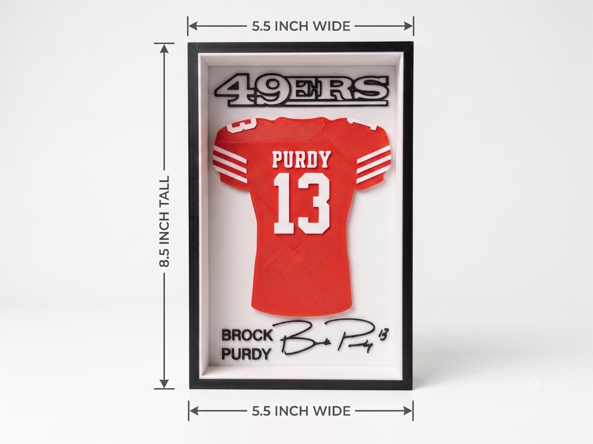 Brock Purdy NFL 3D Printed Jersey Shadow Box – San Francisco 49ers Desk & Shelf Decor, Faithful Football Fan Gift, Wall Art Memorabilia