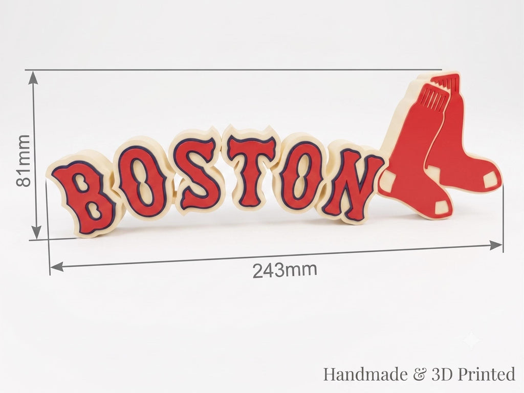 Boston Red Sox 3D Printed Shelf Decor | MLB Desk Sign for Sports Fans | Baseball Man Cave Art | Boston Baseball Fan Gift
