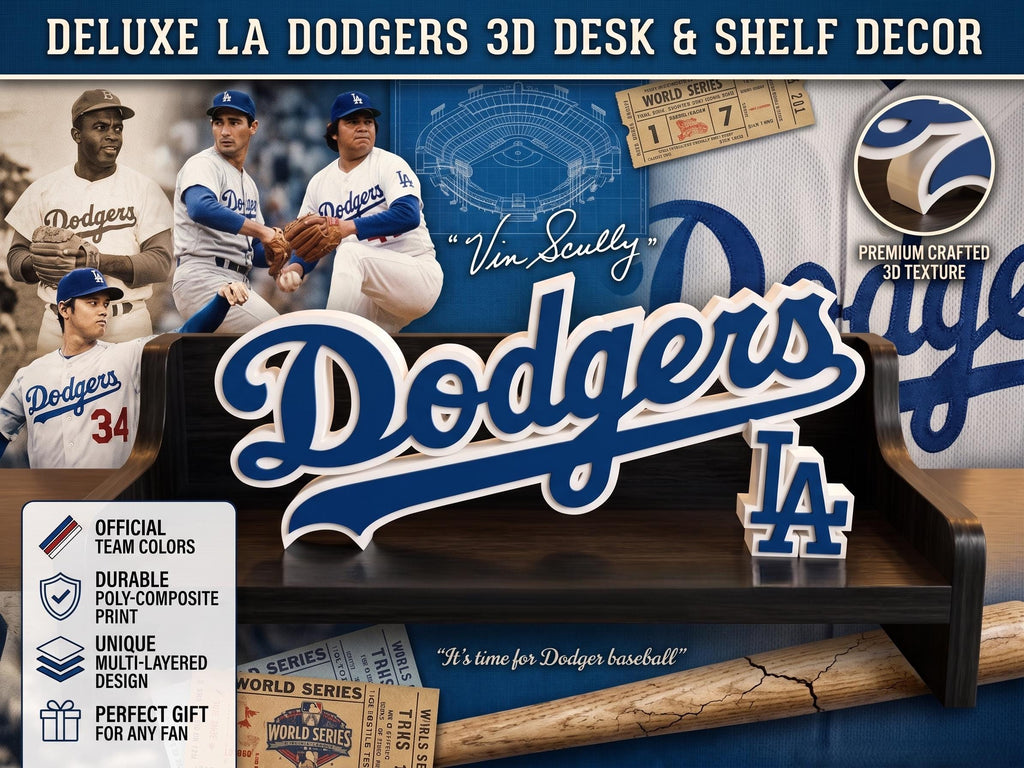 LA Dodgers 3D Printed Desk & Shelf Decor | MLB Baseball Fan Gift | Los Angeles Sports Sign for Office, Man Cave, or Bedroom