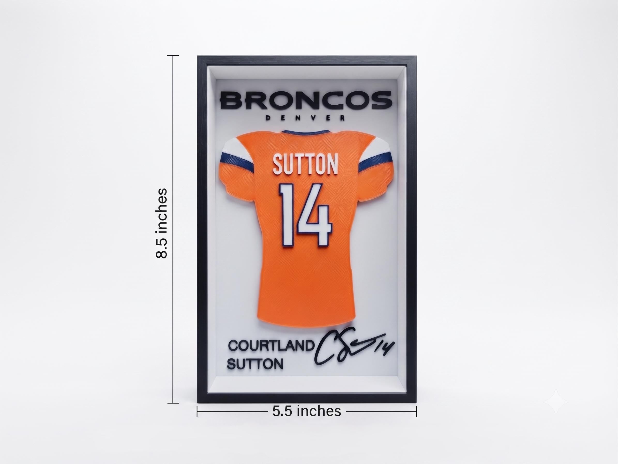 Courtland Sutton Denver Broncos 3D Printed Jersey Shadow Box | NFL Fan Cave, Dorm Room & Desk Decor, Officially Licensed Design