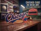 Chicago Cubs 3D Printed Desk Sign – MLB Baseball Shelf Decor, Cubs Fan Gift, Office Decor, Sports Memorabilia, Made to Order