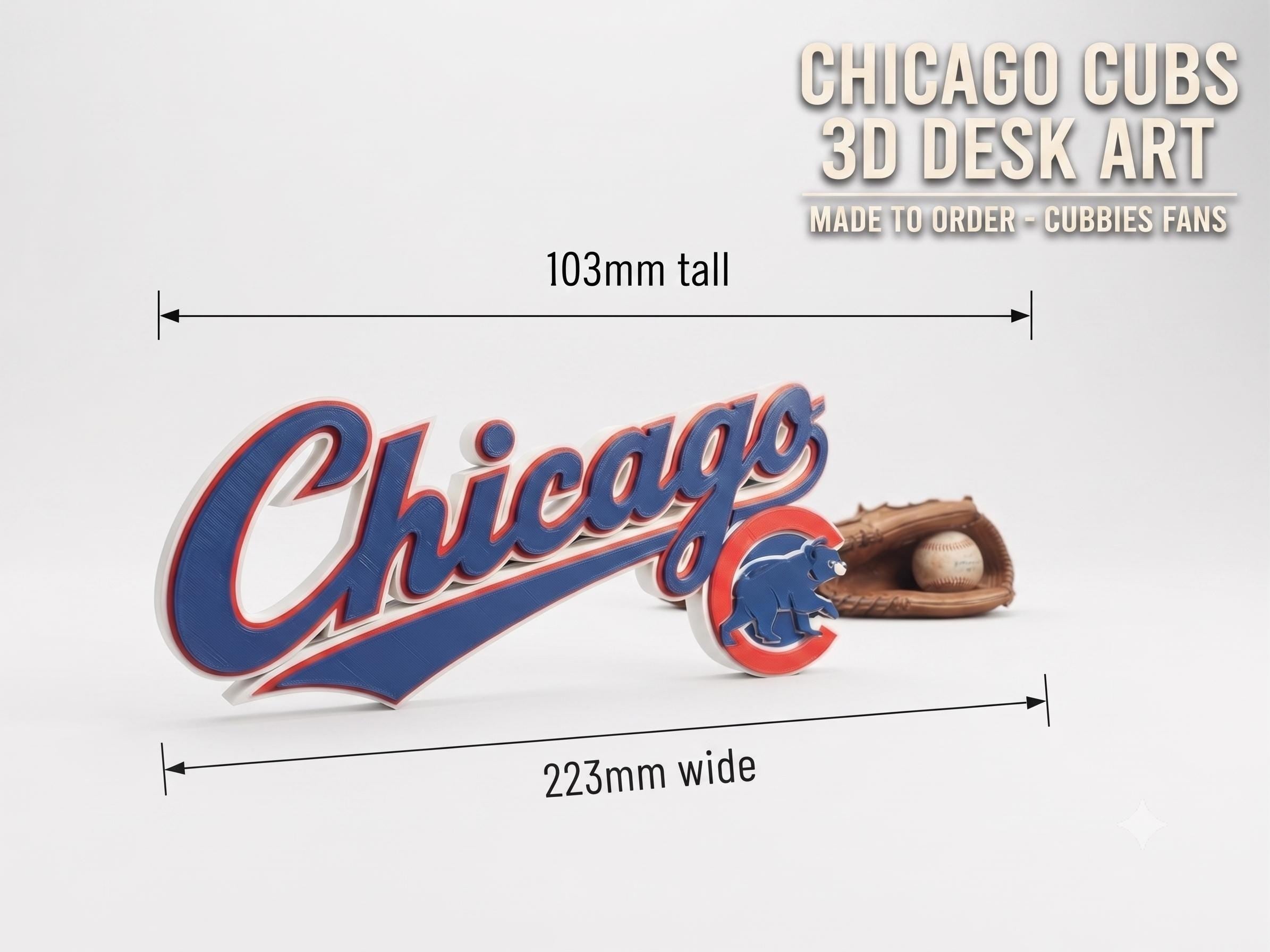 Chicago Cubs 3D Printed Desk Sign – MLB Baseball Shelf Decor, Cubs Fan Gift, Office Decor, Sports Memorabilia, Made to Order