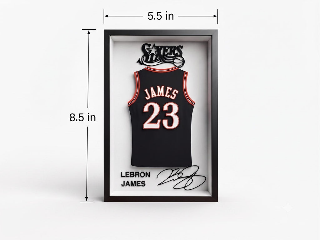 LeBron James Philadelphia 76ers 3D Jersey Shadowbox | Basketball Wall Art, Desk Shelf Decor, College Dorm Room & Back to School Gift