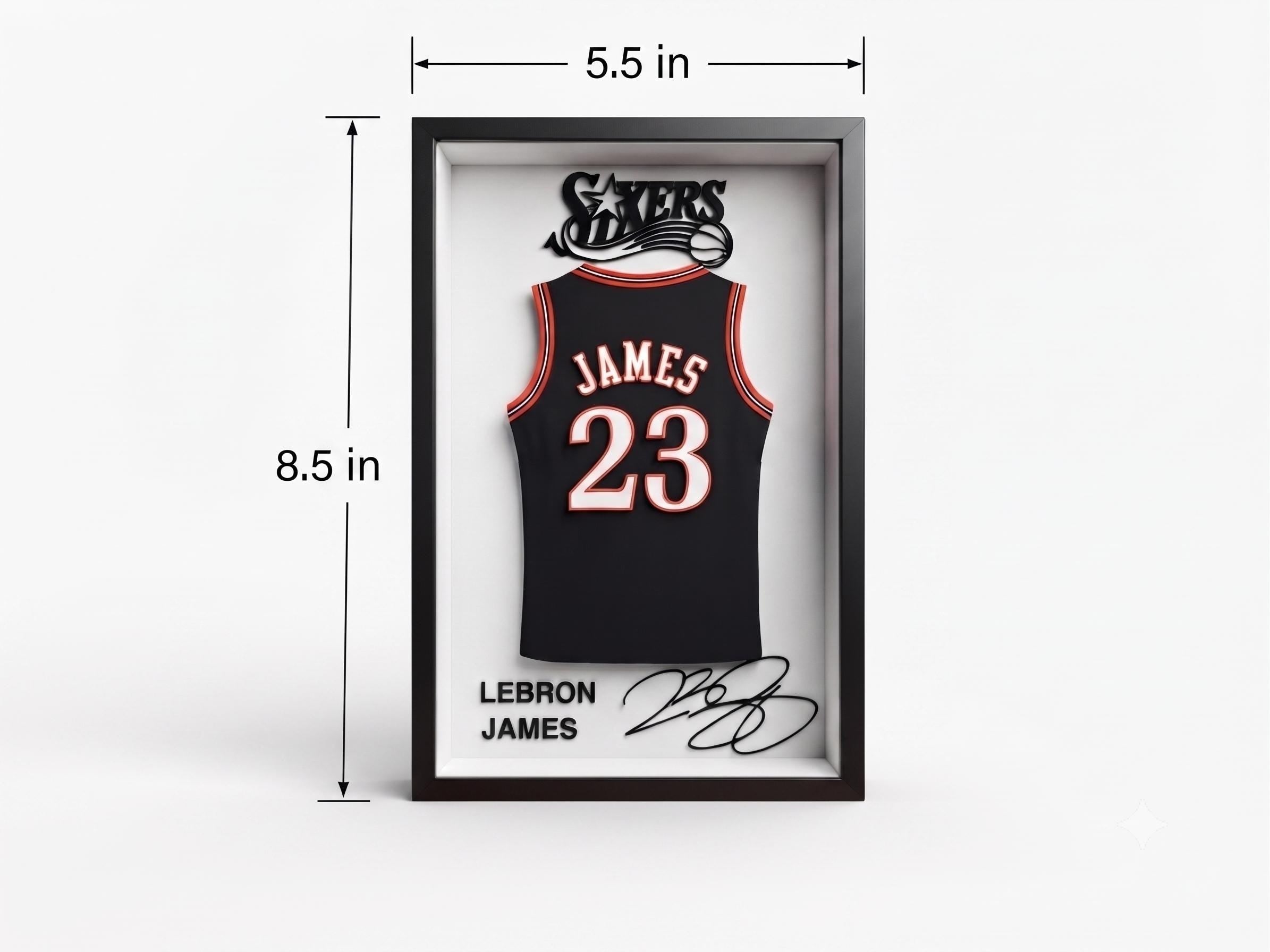 LeBron James Philadelphia 76ers 3D Jersey Shadowbox | Basketball Wall Art, Desk Shelf Decor, College Dorm Room & Back to School Gift