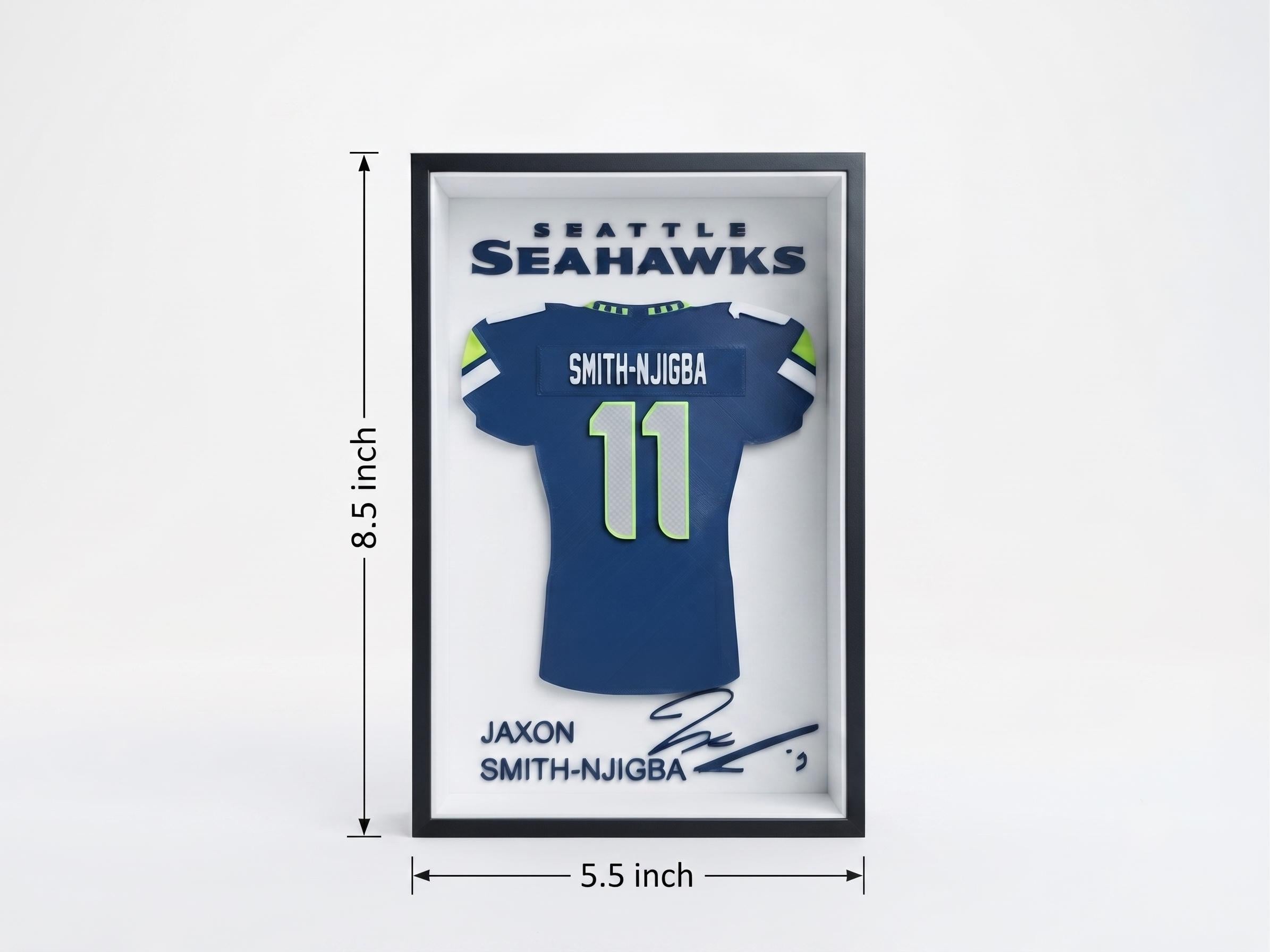 Seattle Seahawks Jaxon Smith-Njigba 3D Printed Jersey Shadow Box – Unique NFL JSN Desk & Wall Decor Gift