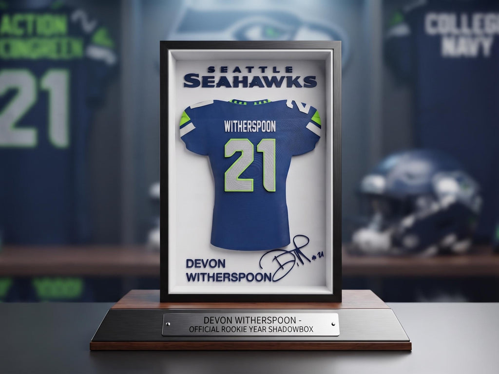 Devon Witherspoon Seahawks 3D Printed Shadow Box - Seattle NFL Desk Art - Seahawks Jersey Wall Decor