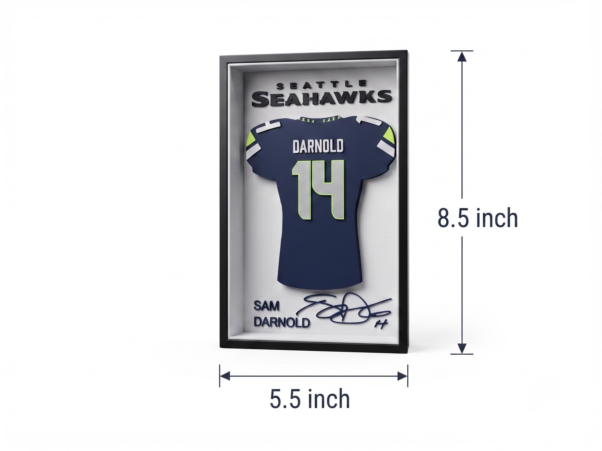 3D Printed Seattle Seahawks Sam Darnold Jersey Shadowbox – NFL Fan Cave Decor, Desktop & Wall Display, Football Gift for Seahawks Fans
