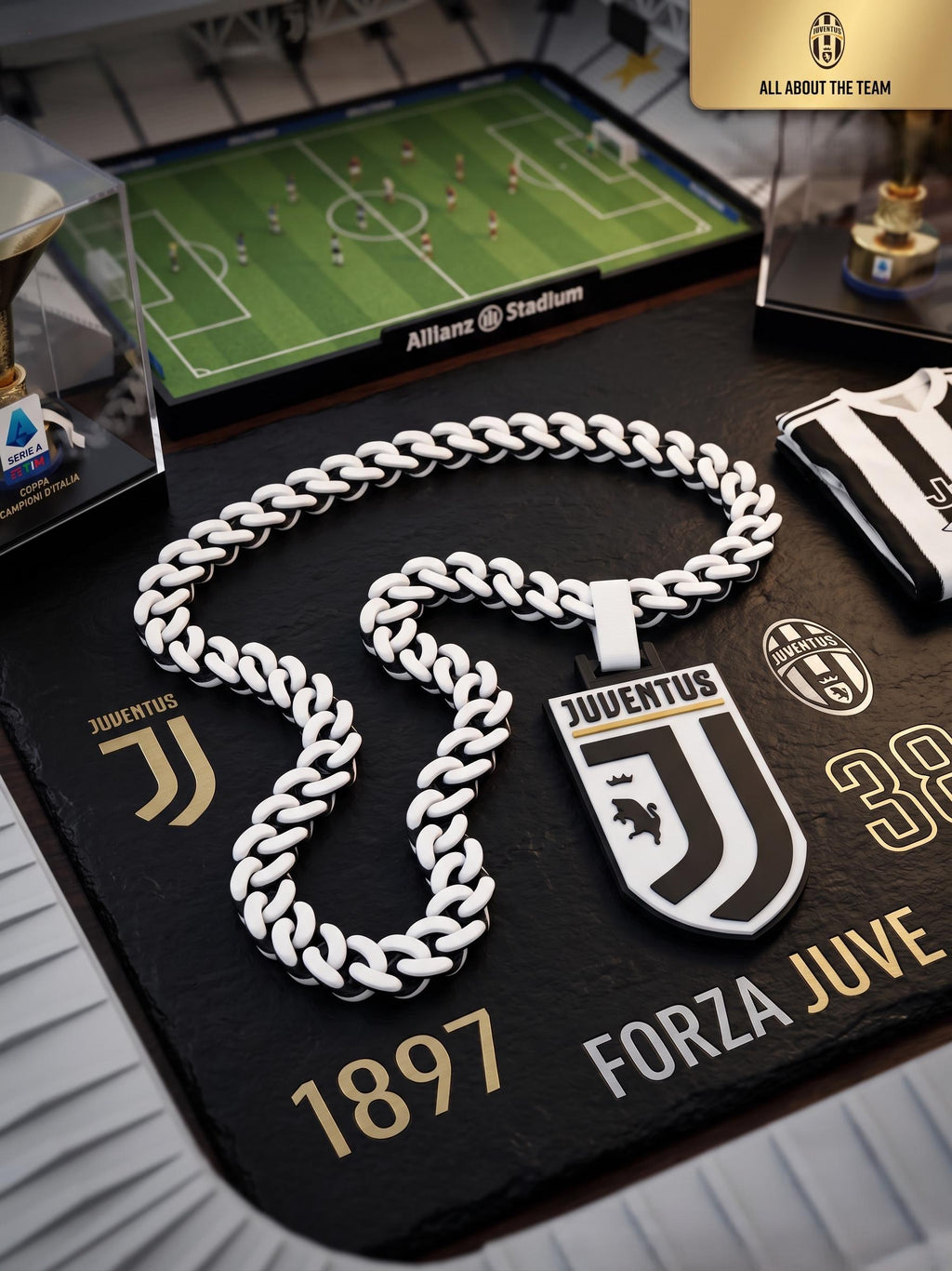 Juventus 3D Printed Chain Necklace | Serie A Soccer Fan Gift, Football Club Pendant, Sports Jewelry, Men Women Unisex Supporters Fan Gear
