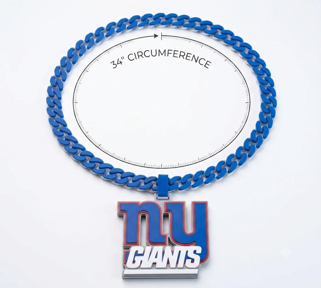 New York Giants Chain Necklace | NFL Big Blue Statement Pendant & 34" Two-Tone Link Chain