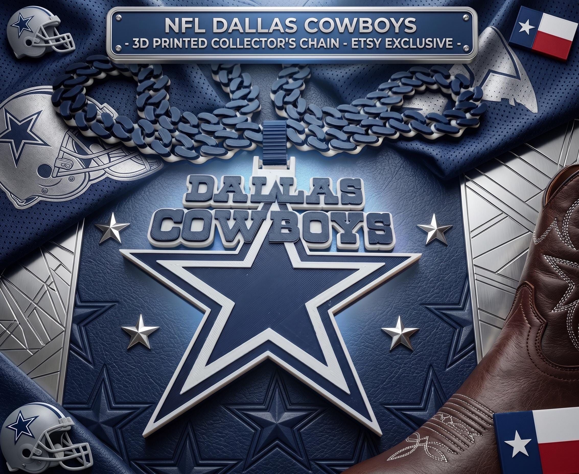 Dallas Cowboys Chain Necklace | NFL 34" Chunky Fan Pendant