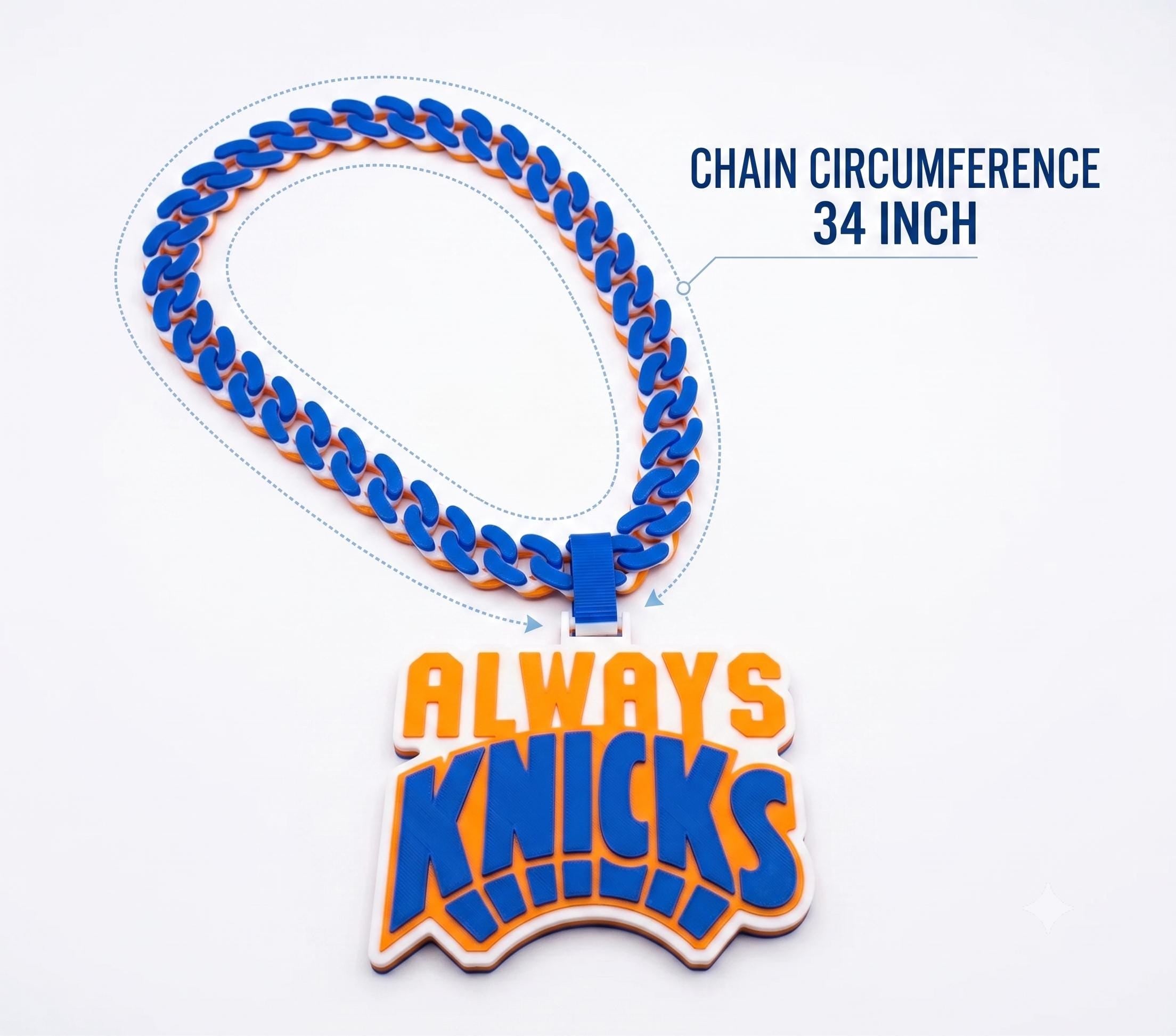 New York Knicks 3D Printed Chunky Chain Necklace | NYK Fan Gear | Always Knicks Basketball Pendant