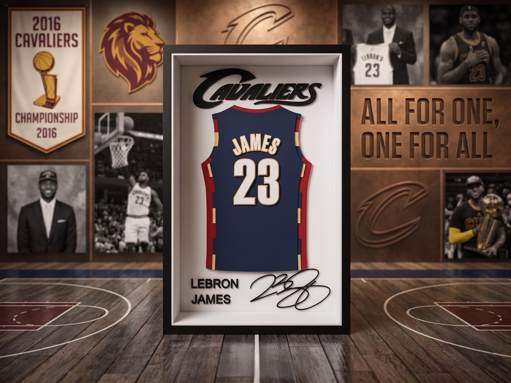 LeBron James Cleveland Cavaliers 3D Printed Jersey Shadow Box | NBA Basketball Fan Art | Dorm Room Decor, Desk Display & Back to School Gift