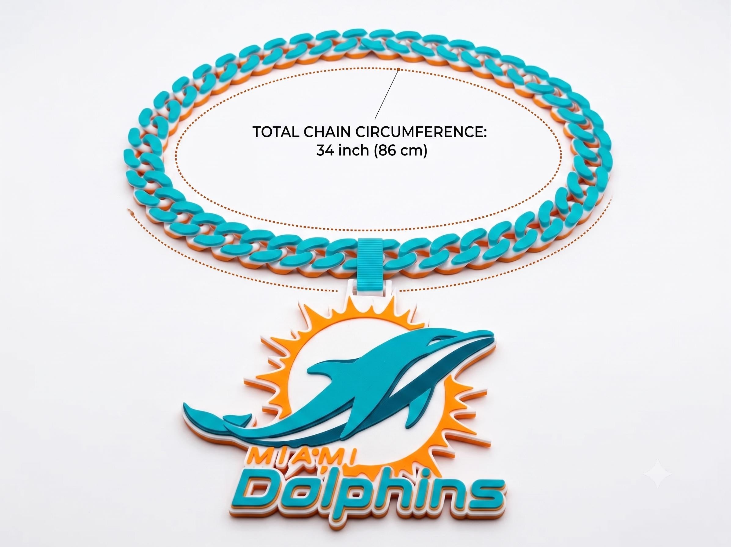 Miami Dolphins Pendant Necklace | 34" Chunky Chain NFL Tailgate