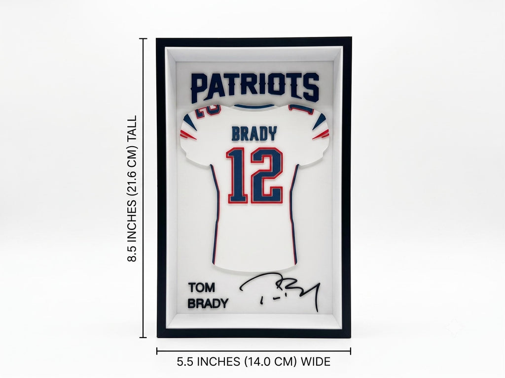 Tom Brady Patriots 3D Printed Jersey Shadow Box | NFL Football Dorm & Desk Decor | Back to School Gift for Fans | Sports Wall Art Shelf Art