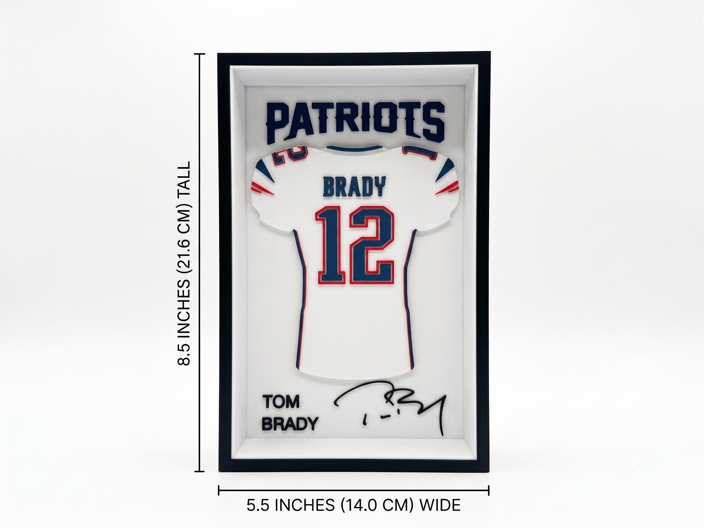 Tom Brady Patriots 3D Printed Jersey Shadow Box | NFL Football Dorm & Desk Decor | Back to School Gift for Fans | Sports Wall Art Shelf Art