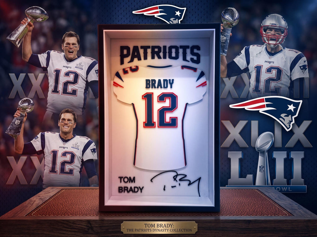 Tom Brady Patriots 3D Printed Jersey Shadow Box | NFL Football Dorm & Desk Decor | Back to School Gift for Fans | Sports Wall Art Shelf Art