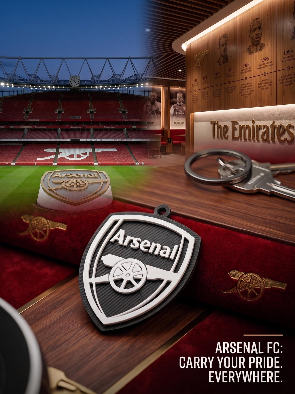 Arsenal FC Keychain | 3D Printed EPL Football Crest Keyring | Gunners Soccer Bag Tag | Premier League Sports Gift for Men & Fans