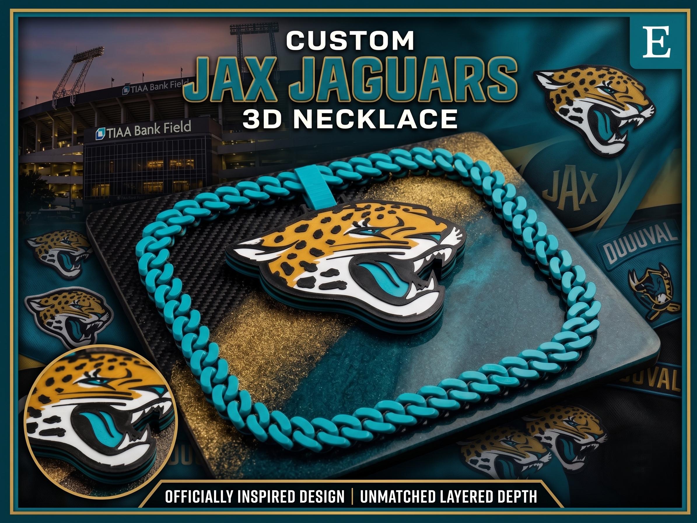 Jacksonville Jaguars  Necklace |NFL Cuban Link Chain Football Pendant