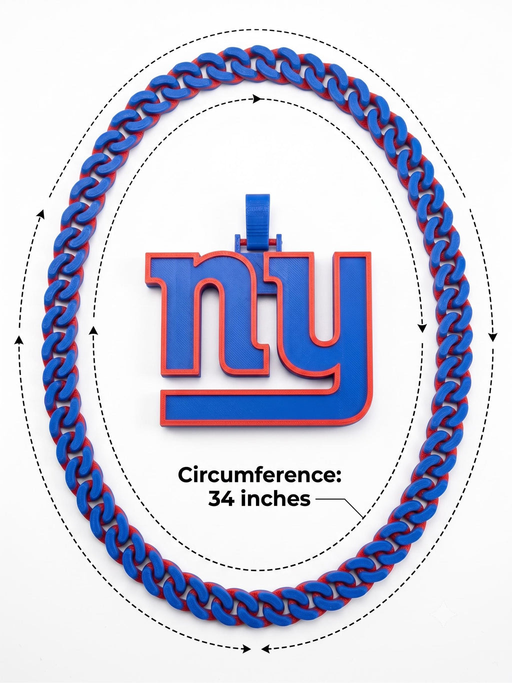 New York Giants Necklace | NFL 34" Cuban Link Chain with NY Logo Pendant